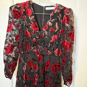 NWOT ASTR Black dress with redvelevet roses